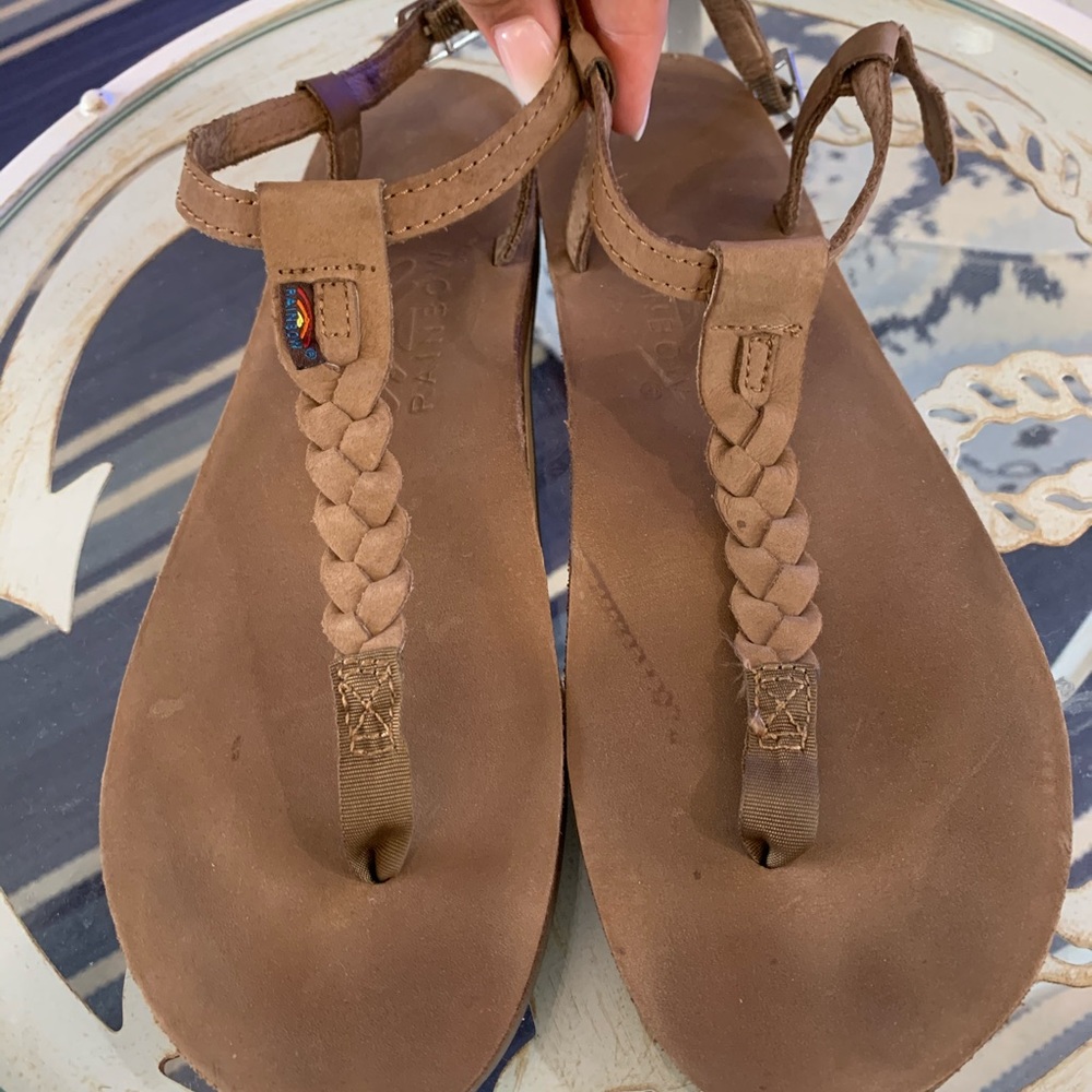 Rainbow light brown, braided strap sandal.